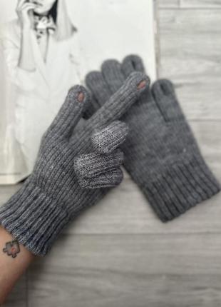 Вязаные теплые перчатки серый (3531)1 фото