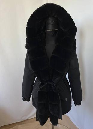 💥акційна пропозиція на парочку💥 в наявності 46 розмір, жіноча зимова парка куртка з натуральним хутром кролика рекса9 фото