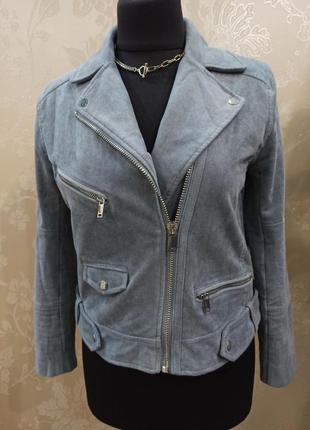 Куртка-косуха з екозамші плотної, вкорочена, на підкладі, колір сіро-блакитний, h&m3 фото
