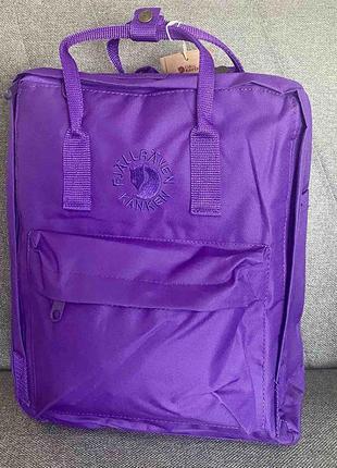 Рюкзак большой однотонный канкен с с логотипом вышивка фиолетовый размер 38*28*14 см