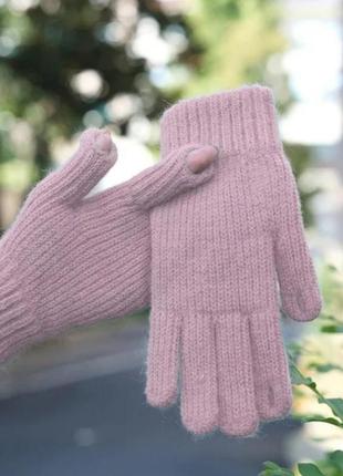 Вязаные теплые перчатки ярко-розовый (3531)4 фото