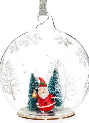 Скляна новорічна ялинкова іграшка "дід мороз у кулі", декор на новий рік, різдвяна куля на ялинку