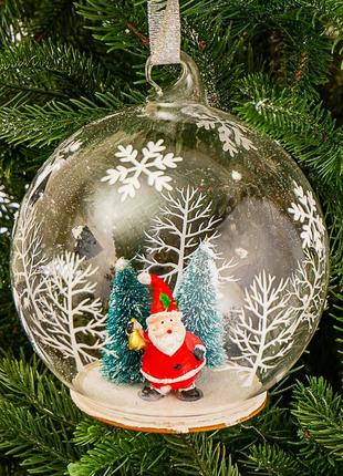 Скляна новорічна ялинкова іграшка "дід мороз у кулі", декор на новий рік, різдвяна куля на ялинку2 фото