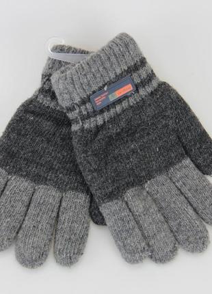 Перчатки детские шерстяные двойные 5-7 лет осень-зима двухцветные серый3 фото