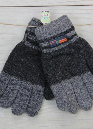 Перчатки детские шерстяные двойные 5-7 лет осень-зима двухцветные серый4 фото