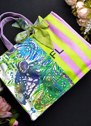 Летняя женская сумка квадратная ярких цветов "fl" (цвет: салатово-сиреневой) размер: 39х15х30 см