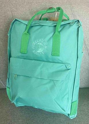 Рюкзак большой однотонный канкен с с логотипом вышивка светло зеленый размер 38*28*14 см