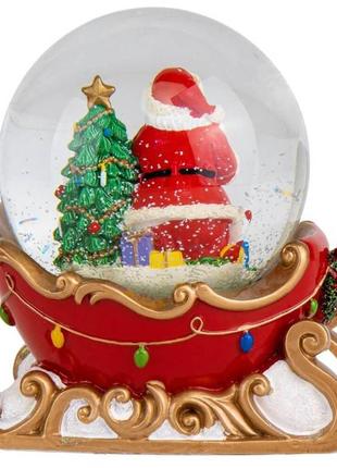 Снігова куля "санта на санях", куля зі снігом, декор на новий рік, новорічний декор2 фото