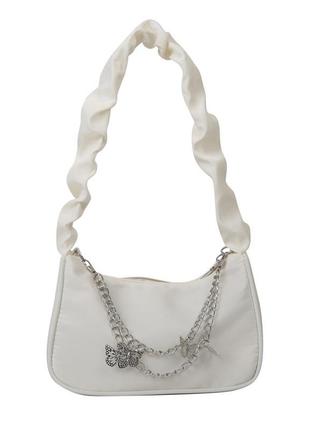Женская классическая сумка 6579 через плечо клатч на короткой ручке багет белая1 фото