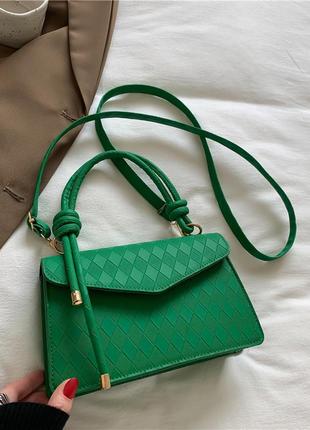 Женская классическая сумка 8658 кросс-боди на ремешке через плечо зеленая