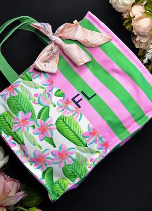 Летняя женская сумка квадратная ярких цветов "fl" (цвет: зеленый-розовый) размер: 39х15х30 см1 фото