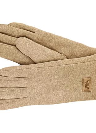 Перчатки женские сенсорные эластичные с мехом fashion зима размер s-l бежевый7 фото