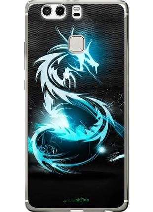 Чехол на huawei p9 plus бело-голубой огненный дракон "113u-300-10746"