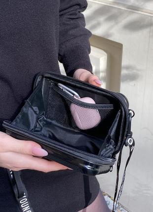 Сумка кросс-боди 10188 пластиковая прямоугольная через плечо черная