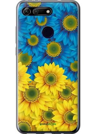 Чехол на huawei honor view 20 жёлто-голубые цветы "1048u-1645-10746"