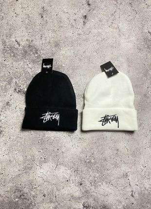 Шапка stussy/ головной убор/ зима/черная/белая