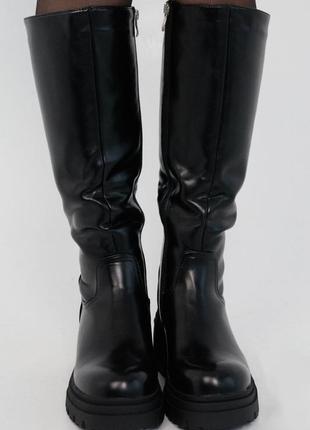 Зимові жіночі сапожки з хутром по всій довжині зима чорні чоботи зимние сапоги высокие черные с мехом по всей длине3 фото