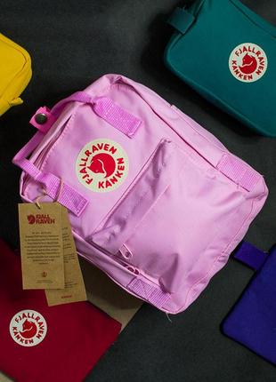 Маленький однотонний рюкзак kånken mini світло рожевого кольору розмір 27*21*10 (7l)1 фото
