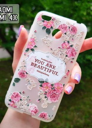 Силіконовий 3d чехол beautiful для телефону xiaomi redmi 4x силікон на сяоми ксиоми редмі 4х чохол з квітами