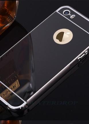 Дзеркальний чехол для телефона iphone 6 plus/ 6s plus чорний чохол з металевим бампером зеркало 6 плюс 6+