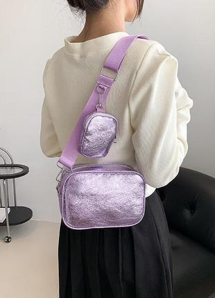 Жіноча класична сумка 9137 крос-боді через плече лілова фіолетова3 фото