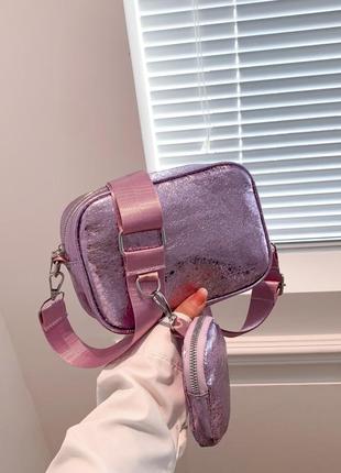 Жіноча класична сумка 9137 крос-боді через плече лілова фіолетова4 фото
