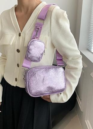 Жіноча класична сумка 9137 крос-боді через плече лілова фіолетова2 фото
