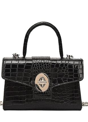 Жіноча класична сумка 305 крос-боді рептилия через плече чорна