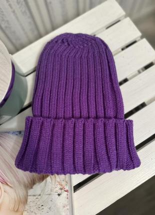 Шапка бини в рубчик фиолетовый 54-58р (5512)