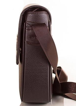 Чоловіча сумка-листоноша з якісного шкірозамінника коричнева bonis4 фото