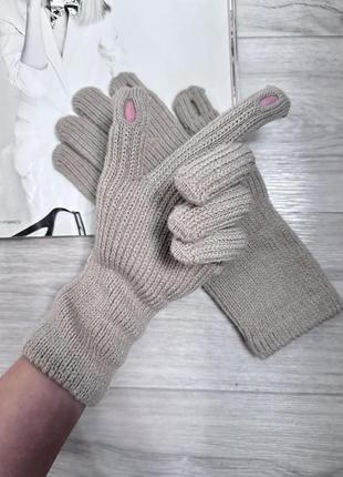 В'язані теплі рукавички довгі сіро-бежевий (3532)