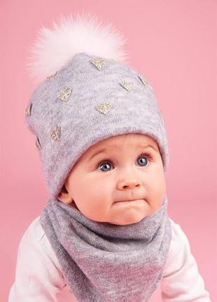 Зимова шапочка для дівчинки з хомутом коко dembohouse3 фото
