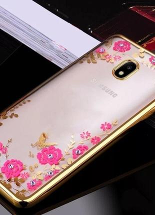 Силіконовий чехол на samsung galaxy s4 i9500 квіти силікон для самсунг гелекси с4 з камінчиками