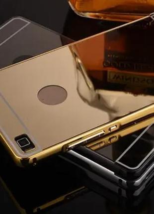 Металевий чехол для huawei p8 дзеркальний чохол для хуавей р8 накладка бампер на телефон золотий колір1 фото