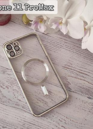 Чохол із підтримкою magsafe для iphone 11 promax прозорий силікон на айфон 11 про із захисним склом на камеру
