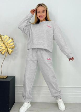 Спортивний костюм на флісі оверсайз барбі barbie худі спортивні штани висока посадка
