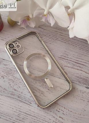 Чохол із підтримкою magsafe для iphone 11 прозорий силікон на айфон 11 із захисним склом на камеру