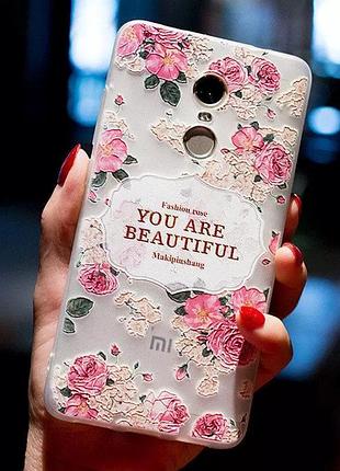 Силіконовий 3d чехол beautiful для телефону xiaomi redmi note 4x силікон на сяоми ксиоми чохол з квітами