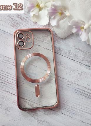 Чохол із підтримкою magsafe для iphone 12 прозорий силікон на айфон 12 із захисним склом на камеру