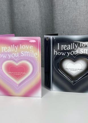 Фотоальбом альбом для фото міні маленький мʼякий рожевий чорний серце сердечко i really love how you smile