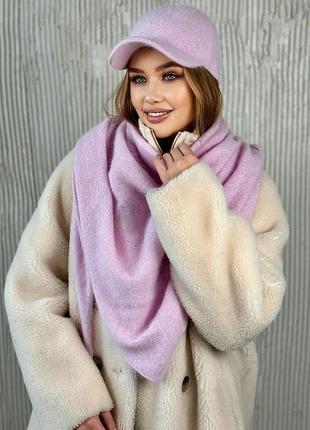 Кепка женская теплая пушистая ангора светло-розовая