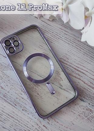 Чохол із підтримкою magsafe для iphone 11 promax прозорий силікон на айфон 11 про із захисним склом на камеру