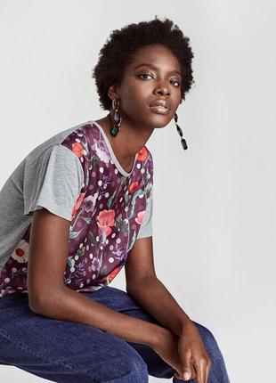 Комбинированная футболка блуза свободного кроя цветочный принт цветы горох от zara2 фото