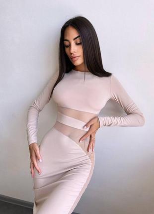 Нежное платье миди со вставками из сетки, платье миди с сеткой7 фото