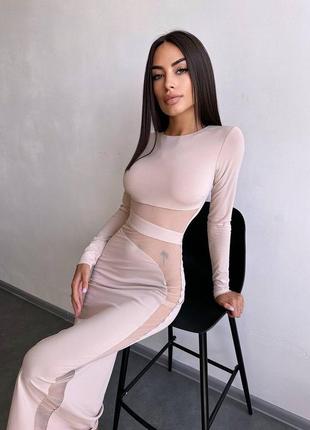 Нежное платье миди со вставками из сетки, платье миди с сеткой5 фото