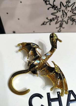 Брошка дракон з рогами змій летючий пін значок брошь3 фото