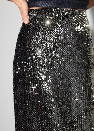 Длинная бархатная юбка макси с пайетками вечерняя праздничная черная2 фото