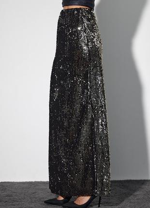 Длинная бархатная юбка макси с пайетками вечерняя праздничная черная3 фото
