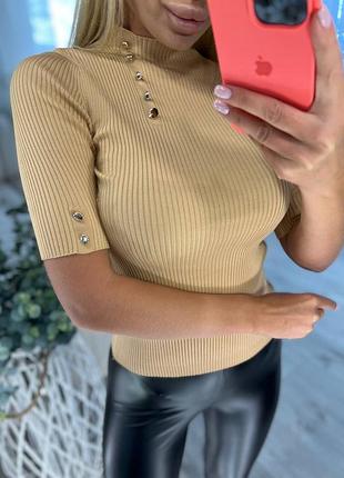 Распродажа 🏷 турецкий трикотажный топ в рубчик водолазка без рукавов с пуговицами американка
