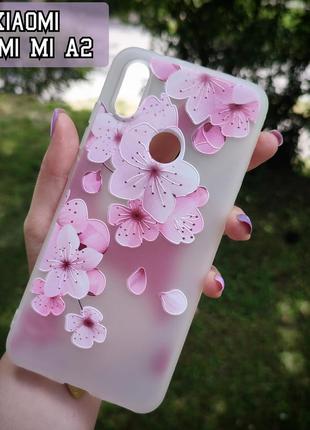 Силіконовий 3d чехол tpu для телефона xiaomi mi a2/6x чохол на сяоми ксиоми мі а2 силікон з 3d квітами